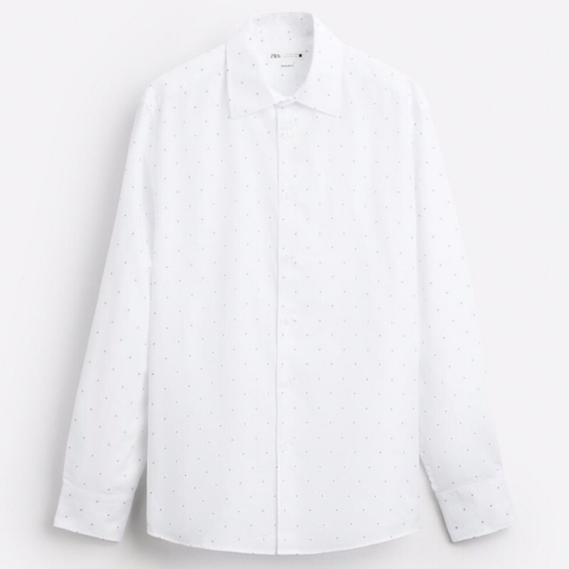 ZARA Men Easy Care Textured Shirt Kemeja Pria Motif Lengan Panjang White