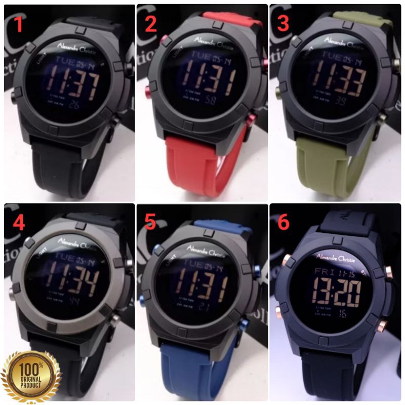 ✓ORIGINAL GARANSI RESMI 1 TAHUN JAM TANGAN PRIA ALEXANDRE CHRISTIE DIGITAL COWOK RUBBER STRAP ALEXAN