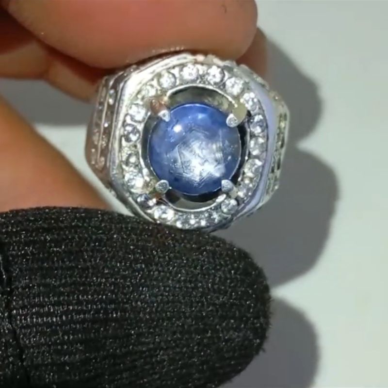 Cincin Pria Natural Blue Sapphire Safir Star Ceylon Srilanka Perak 925