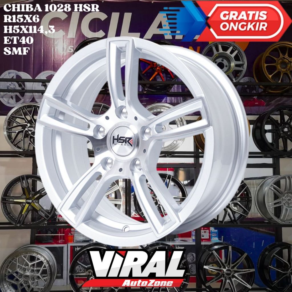 Velg Mobil Ring 15 HSR CHIBA R15 LEBAR 6 LOBANG 5 ET40 SILVER POLISH