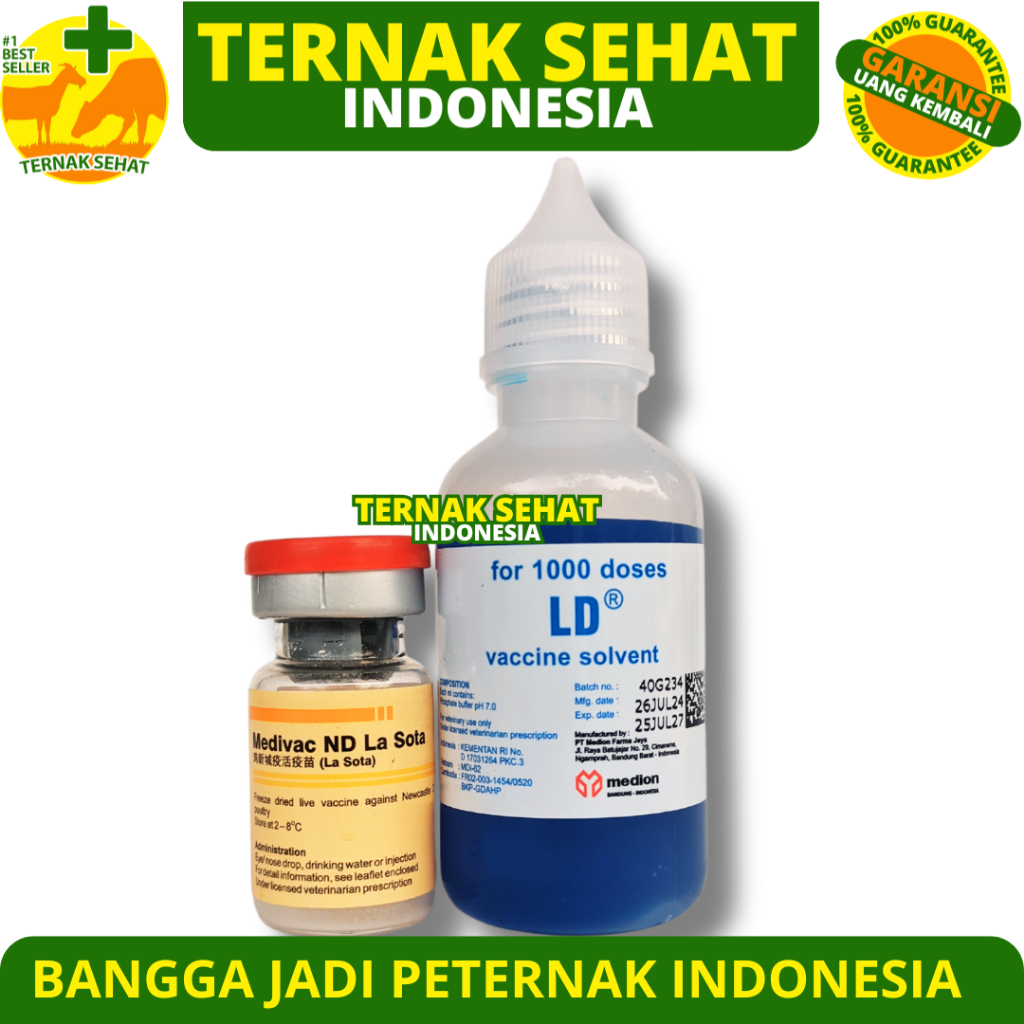 VAKSIN ND LASOTA DOSIS 1000 EKOR + PELARUT MEDIVAC MEDION - Vaksin Ayam Tetes Mata Nd Lassota Tetelo