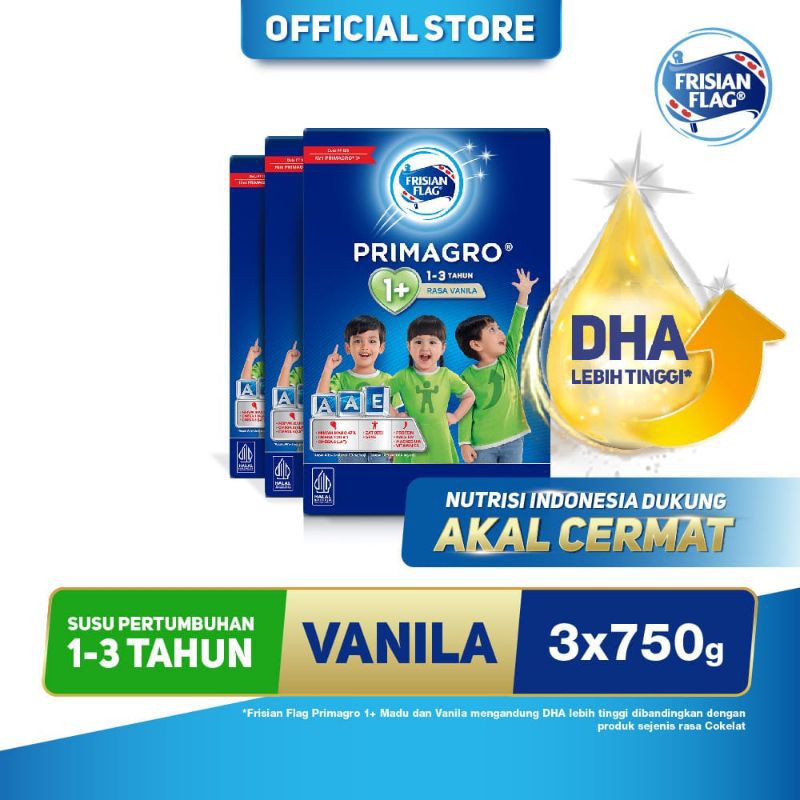 

FRISIAN FLAG PRIMAGRO 1+ VANILA 750 gr (1-3 tahun) susu pertumbuhan anak -3 BOX