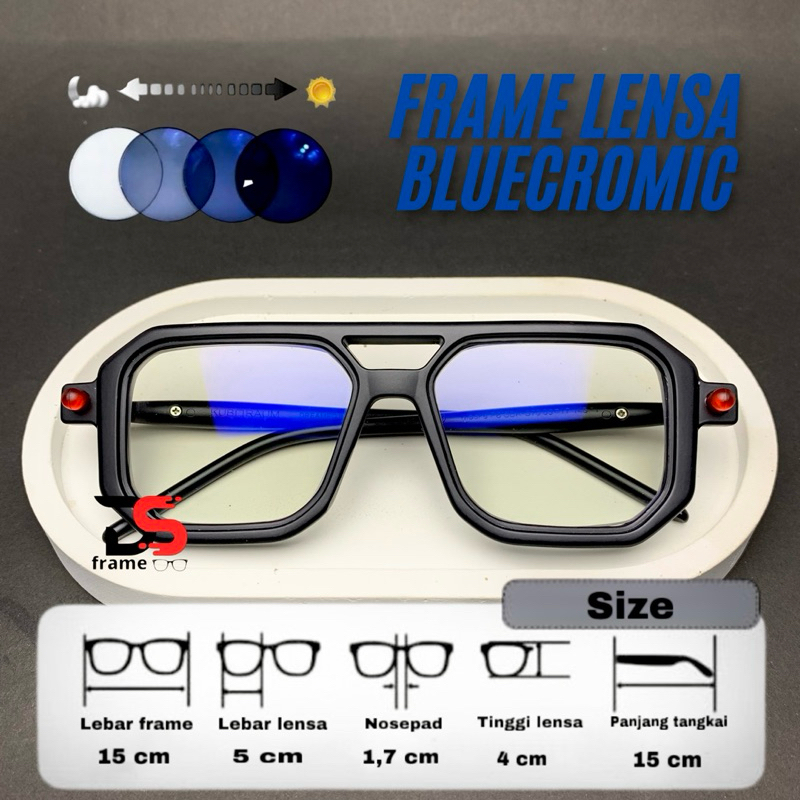 kacamata bluecromic frame steampunk aviator frame tebal gagang per
