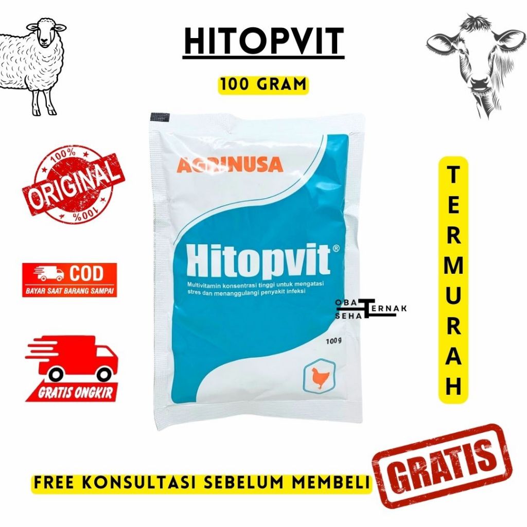 HITOPVIT 100 GRAM - Multivitamin Konsentrasi Tinggi Unggas Ayam Bebek Puyuh