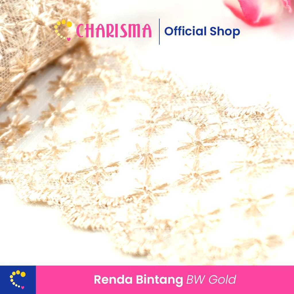

Charisma Renda Tulle Bintang bw gold 5 cm - Kain Tulle Motif Bintang Premium / Harga Per 1 Roll