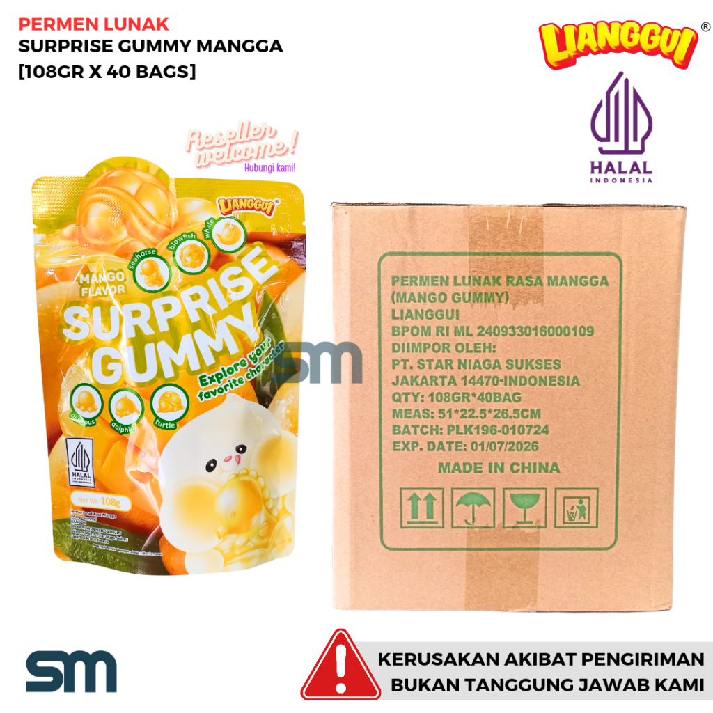

LIANGGUI PERMEN LUNAK SURPRISE GUMMY 108 GRAM [1 DUS, ISI 40 BAGS]