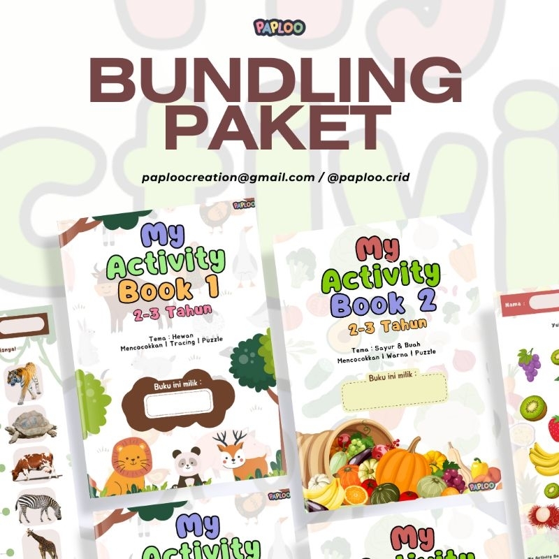 Paploo - Bundling My Activity Book 1 dan 2  / Worksheet Anak 2-3 Tahun / Printable Worksheet