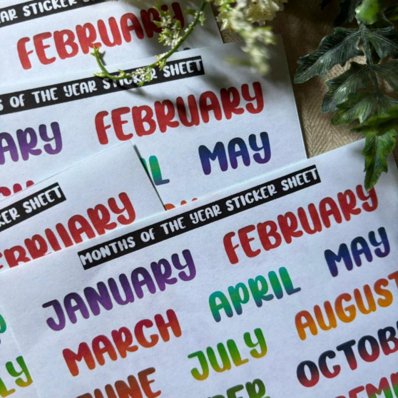 

khalishop - months of the year sticker sheet, sticker bulan, month sticker, sticker nama bulan, kalender sticker, bulanan, sticker bulanan, sticker planner, planner sticker