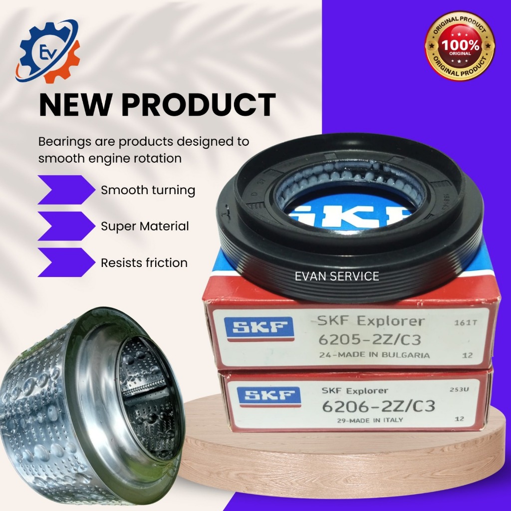 LAHER/ BEARING SKF 6205-6206 2Z/ RS1/RSH/C3 MESIN CUCI LG/ Seal 37x66x9.5x12