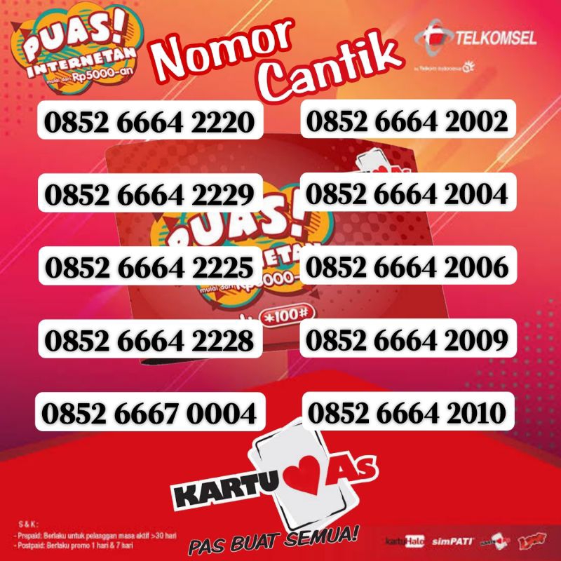 NOMOR CANTIK AS - KARTU AS - PERDANA AS - AS SERI TAHUN