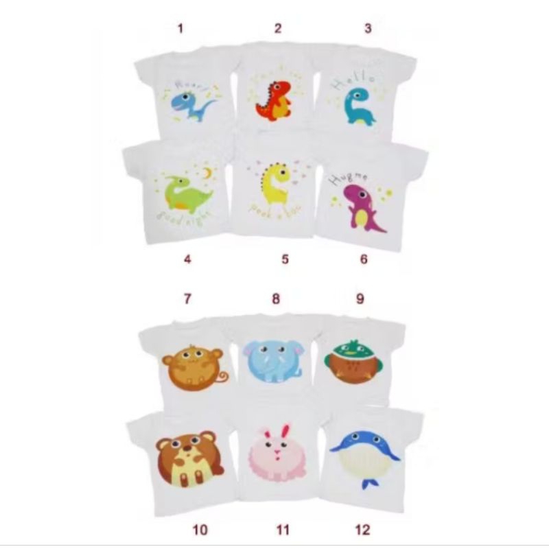 1 Lusin Kaos Oblong Bergambar Bayi (MOTIF RANDOM) - Kaos Bayi