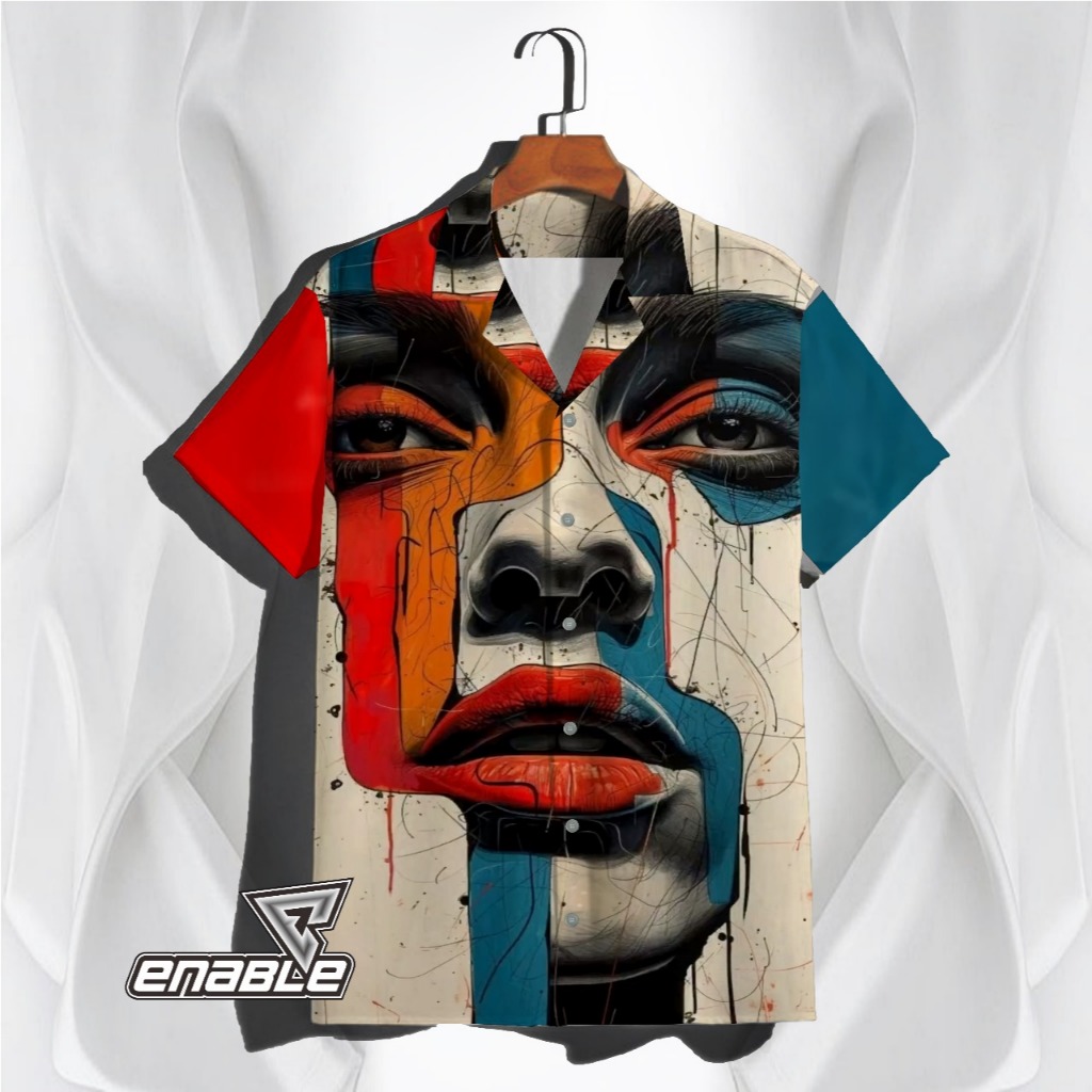 ENABLE - Baju Kemeja Full Print Motif Abstrak Full Color - Kemeja Pria Wanita KUALITAS PREMIUM - Baj