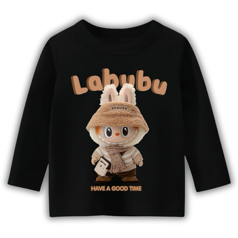 KAOS ANAK LENGAN PANJANG LABUBU UNISEX HIJAB MUSLIM MOTIF LABUBU HAVE A GOOD TIME