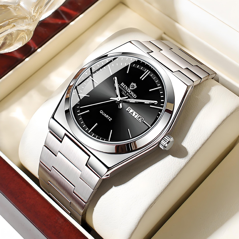 【Free Box】BINBOND Jam Tangan Pria Anti Air Original Tahan Luminous Fashion Analog Stainless Steel Wa