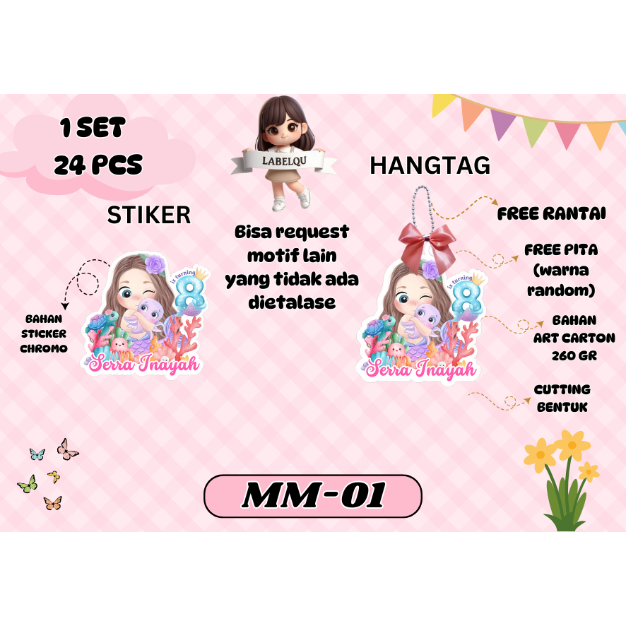

HJK (24 PCS) HANGTAG STICKER BIRTHDAY ULANG TAHUN / KARTU UCAPAN HAMPERS ULANG TAHUN MOTIF ANAK