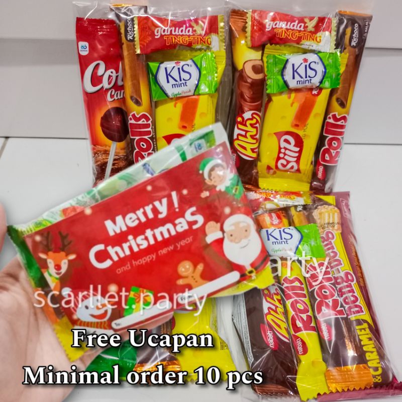 [MINIMAL 10 PCS] SNACK SOUVENIR KADO NATAL MERRY CHRISTMAS BINGKISAN ANAK WAFER UCAPAN NATAL GOODIE 