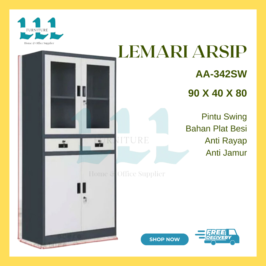 Lemari Arsip AA-342SW | Lemari Arsip Kaca Besi Swing - Lemari Arsip Besi - Lemari Kantor Besi - Lema