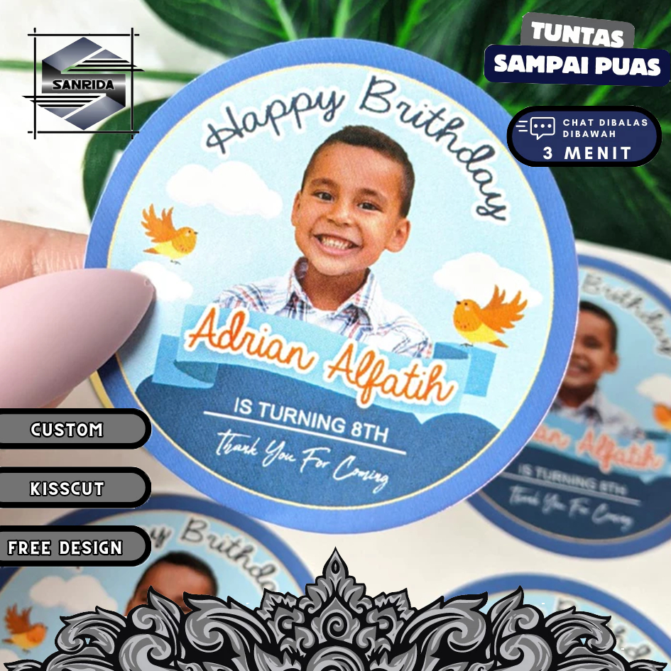 

5-8 Sanrida Sticker Bulat Ulang Tahun Anak Stiker Ultah Free Design Template Birthday Sticker Chromo
