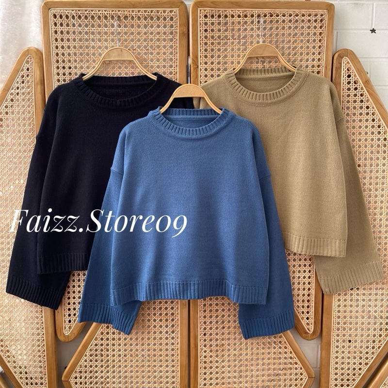 Aurora Basic Crop Top Rajut Wanita Oversize  Sweater Rajut Crop Top Oversize Lengan Panjang