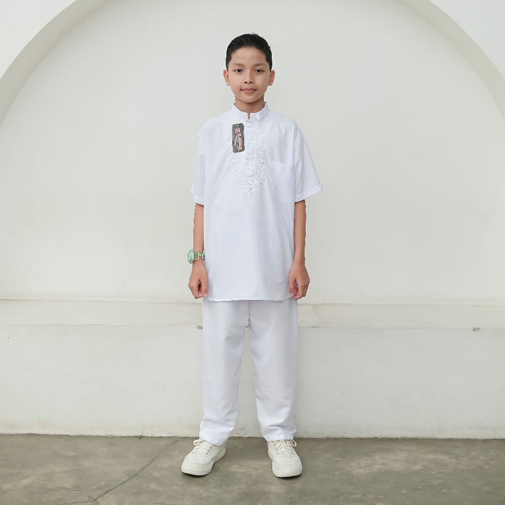 Setelan Baju Koko Putih Lengan Pendek Anak Laki-Laki katun micro premium