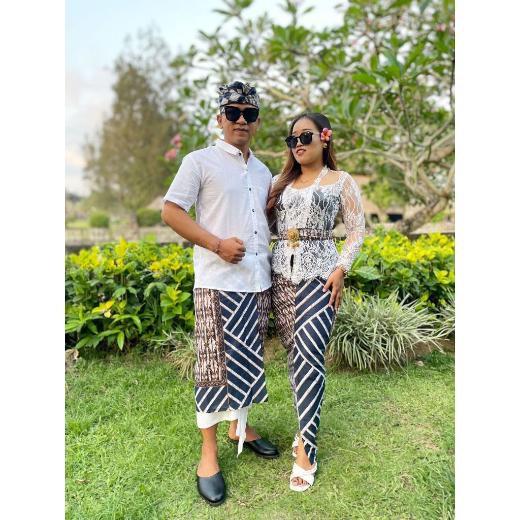 SET COUPLE BATIK INDIGO KAMEN SELENDANG WANITA | SAPUT UDENG PRIA | PAKAIAN ADAT BALI