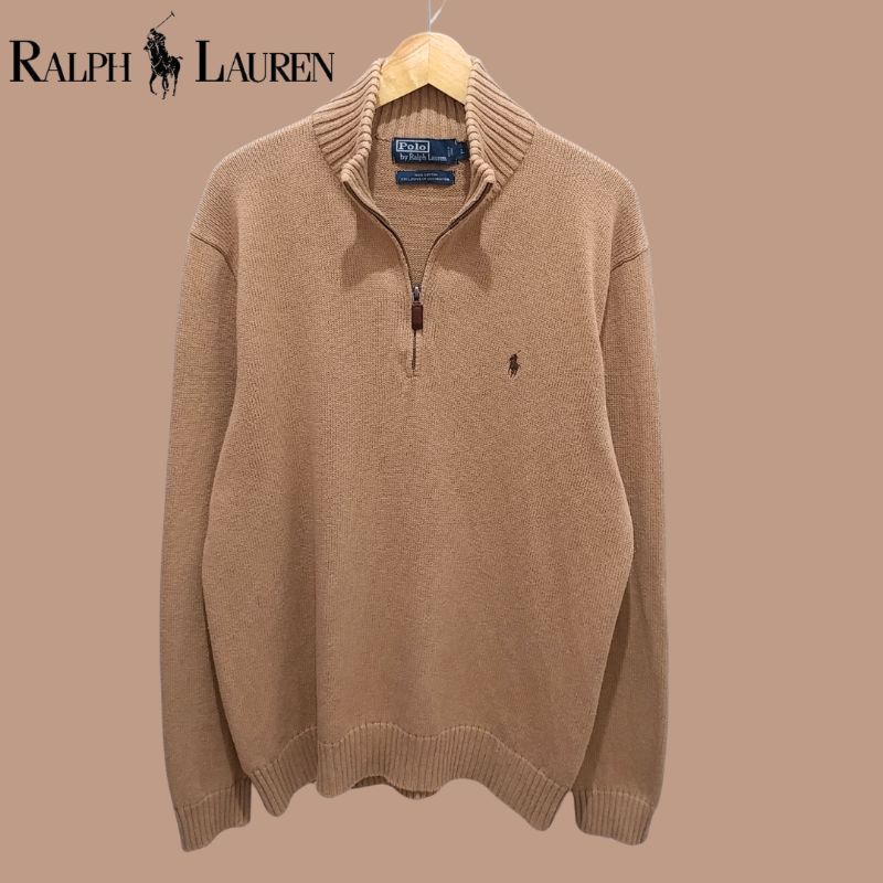 Polo Ralph Lauren Brown Half Zip Cotton Sweater