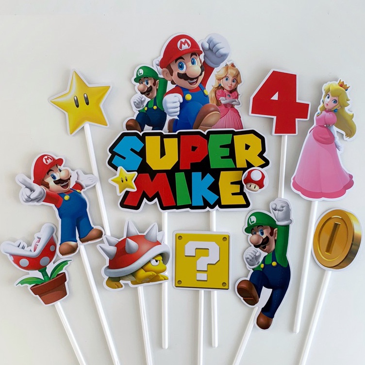 Super Gaya  Cake Topper 3D Super Mario Bros Luigi Princess Peach Tusukan Kue Tart Hiasan Dekorasi Ul