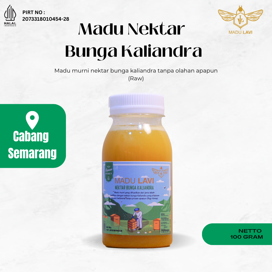 

[ Madu Lavi Semarang ] Kecil Kecil Berkhasiat Madu dari Nektar Bunga Kaliandra kemasan 100 gram