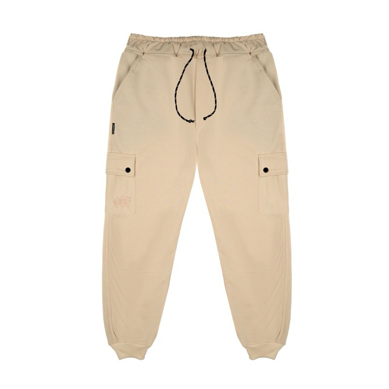DEMIGOD - Celana Jogger Cargo Pants Flecee Cotton Pria Wanita Cargo Cream
