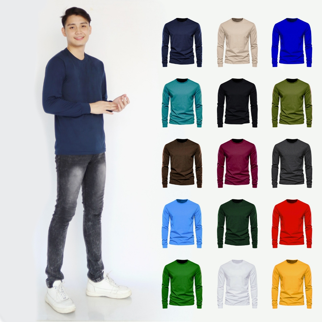 liso wear - Kaos Polos Lengan Panjang Seragam Pria | Kaos Pria Kerah Bulat Long Sleve Dewasa