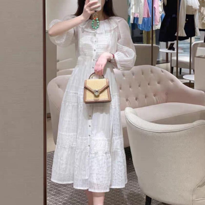 90070 Baju mididress SHILVA TIERED BABYDOLL MIDI DRESS lengan panjang putih dres korea Korean style 