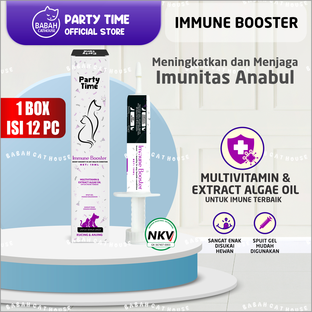1 BOX 12 PCS PARTY TIME IMMUNE BOOSTER VITAMIN DAYA TAHAN TUBUH ENAK Untuk Kucing Anjing Cat Kitten 