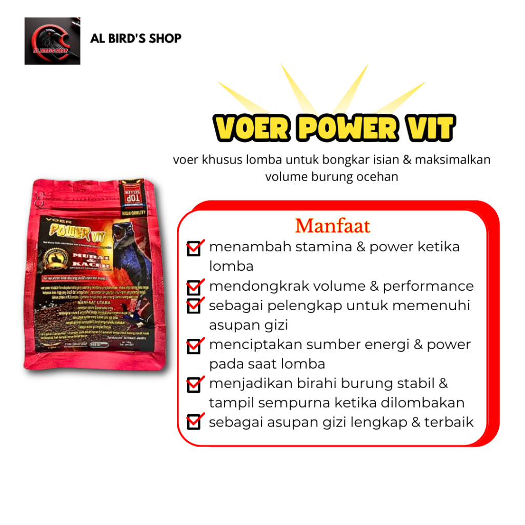 Voer Power Vit Pakan Burung Murai batu lomba Dan Kacer