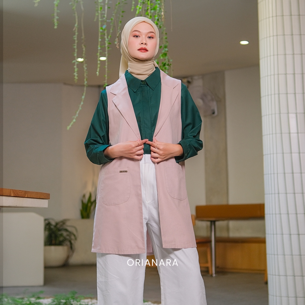 Orianara Outer Wanita Rompi Vest Cardigan Panjang Sleevless Katun Polos Kantor NOEL OUTER