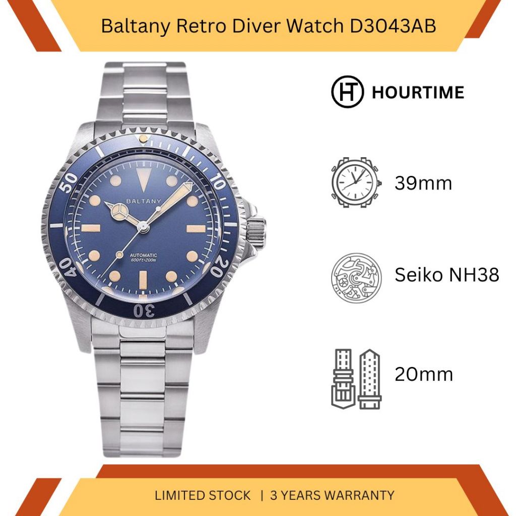 Jam Tangan Pria Baltany Retro Diver Watch D3043AB