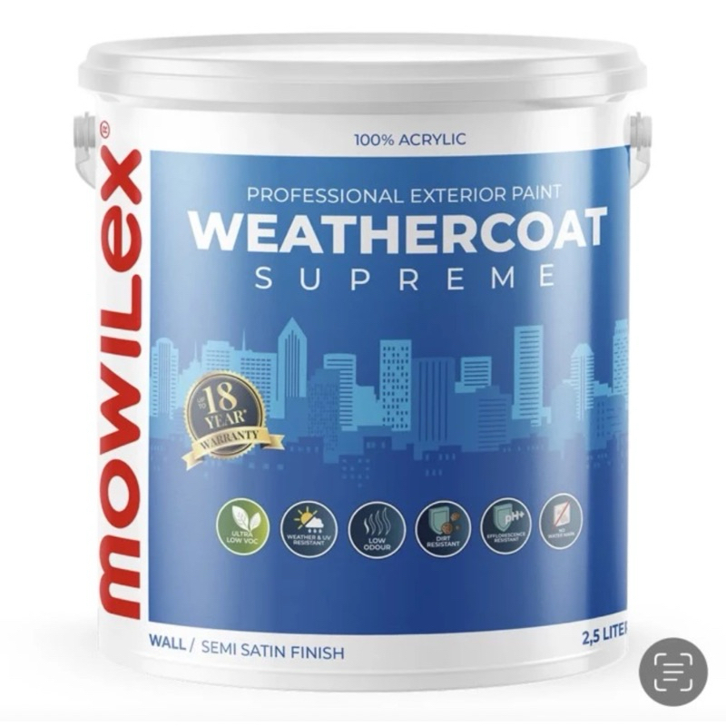 Mowilex Weathercoat Supreme (Semua Warna Tinting / Oplos) Galon 2,5L