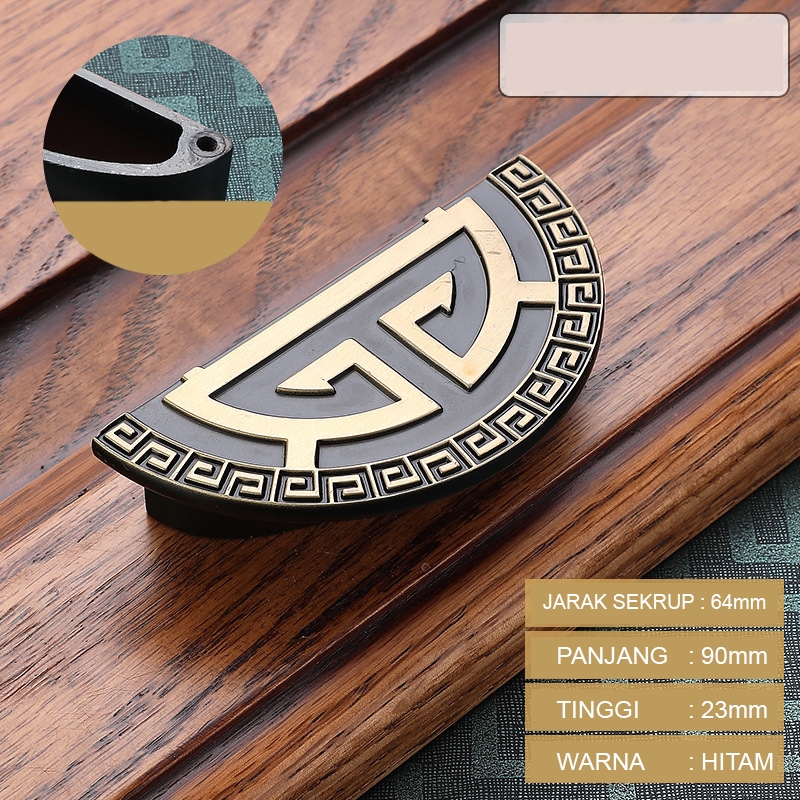 Handle Pintu Furniture Laci Hitam Traditional Chinese Kombinasi Gold (CI-02-BL)