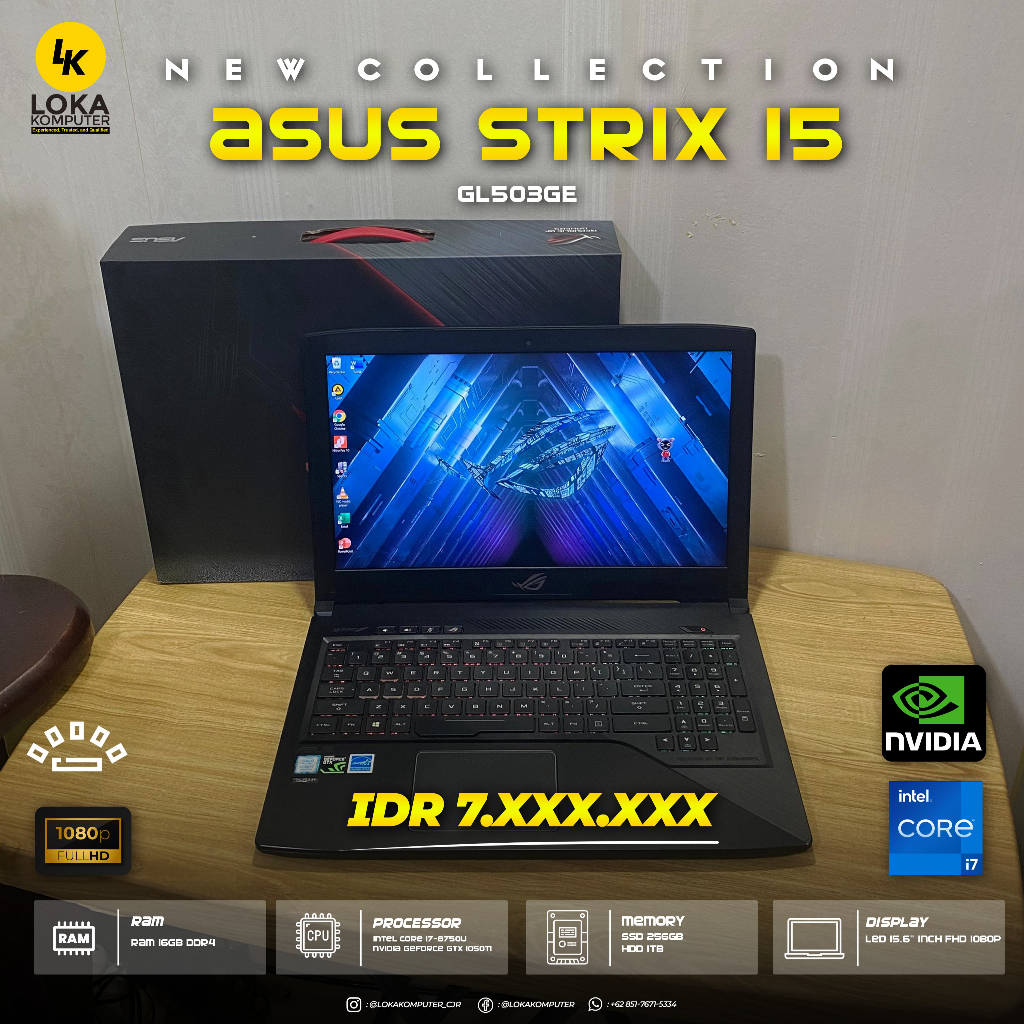 ASUS ROG STRIX 15 GL530GE CORE I7-8750H 16GB PCLE 256GB NVME HDD 1TB NVIDIA GEFORCE GTX 1050ti 4GB K