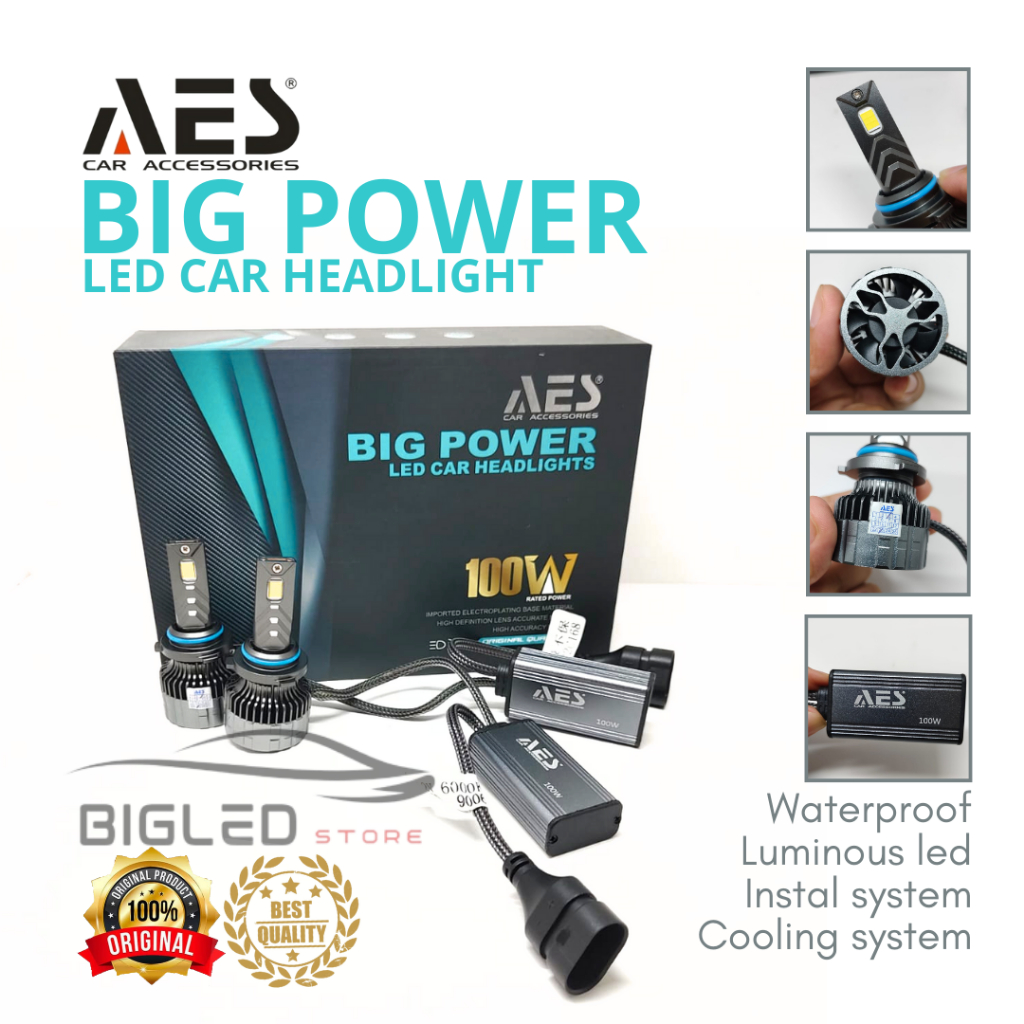 AES H4 H11 HB3 AES BIG POWER 100 WATT TURBO P5 LED CAR HEADLIGHT ORIGINAL PREMIUM