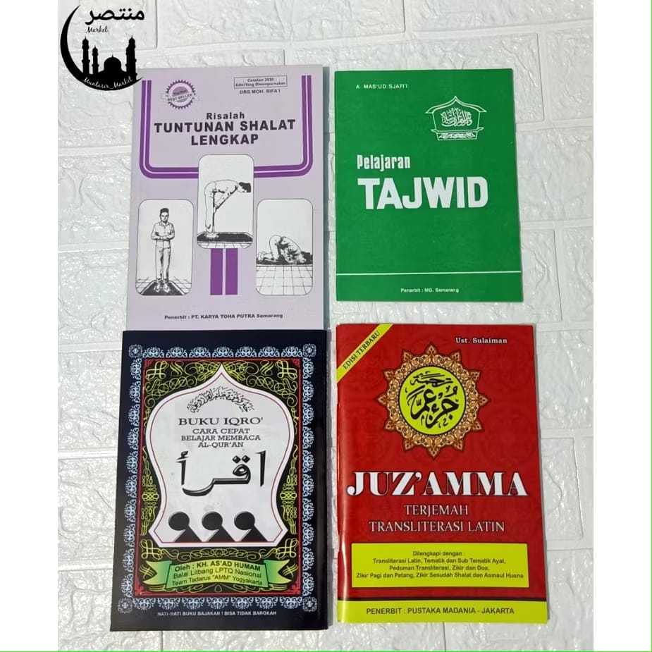 Paket 4 buku Iqro, terjemah juz amma, tajwid tuntunan sholat ukuran besar A5 termurah best seller te