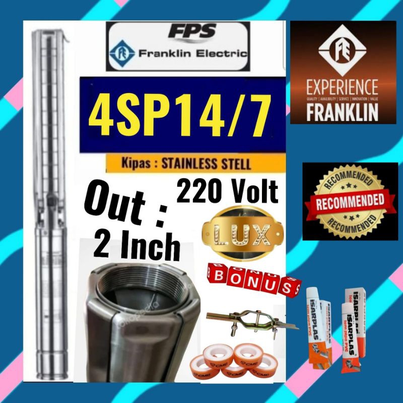 Pompa satelit STAINLESS 4inch 3Hp 1Phase FRANKLIN 220volt 4SP14/7 submersible pump 4" sibel Deep wel