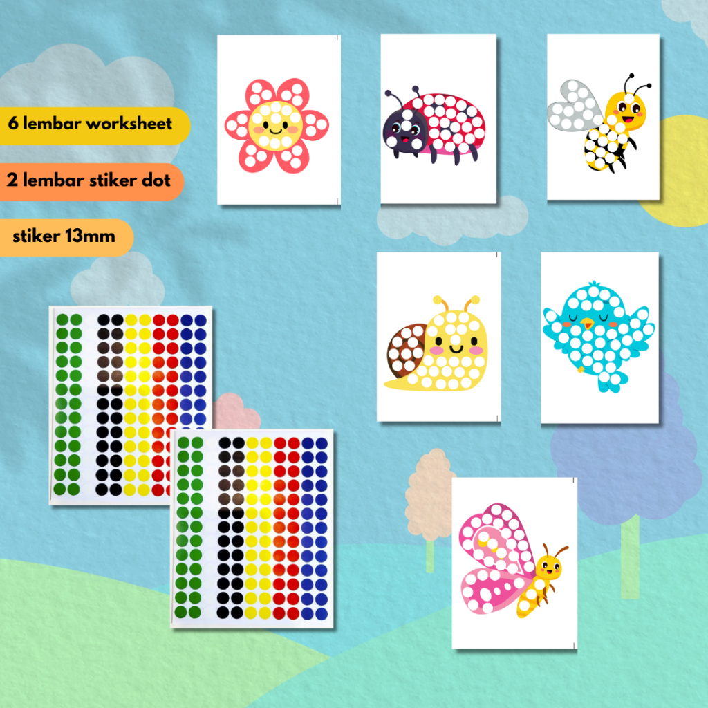 NASSHE KIDS - LEMBAR DOT DIY STIKER 6 lembar + 2 lembar Dot Activity Mainan Edukasi Stiker Anak 12
