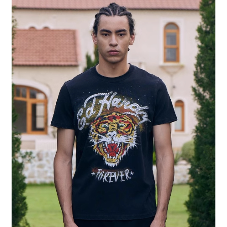 Ed Hardy aos Pria Regular Fit T-Shirt Ballon Black Tiger head short sleeves