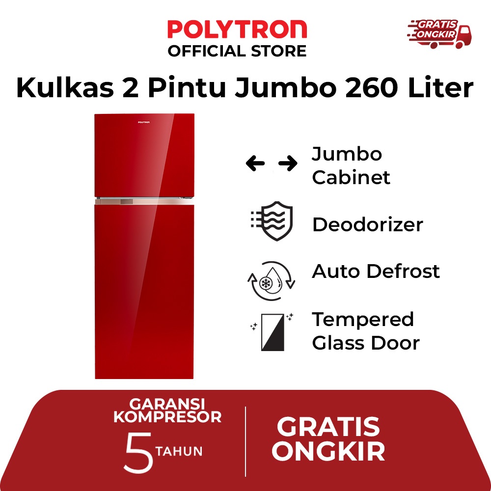 POLYTRON Belleza JUMBO Kulkas 2 Pintu 260 Liter PRW 29MNR