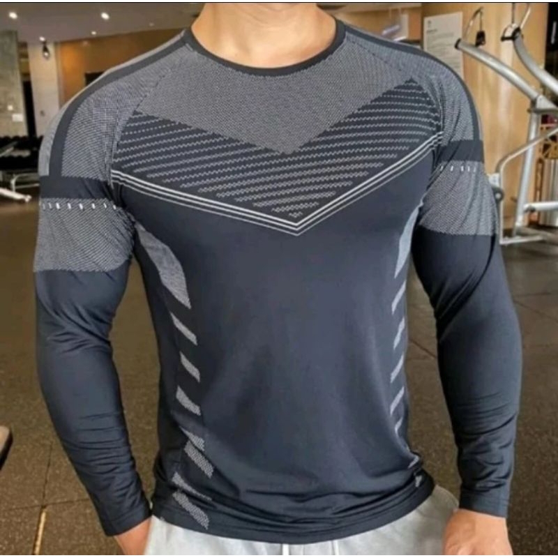 Baju Kaos Olahraga fitnes pria Training lengan panjang
