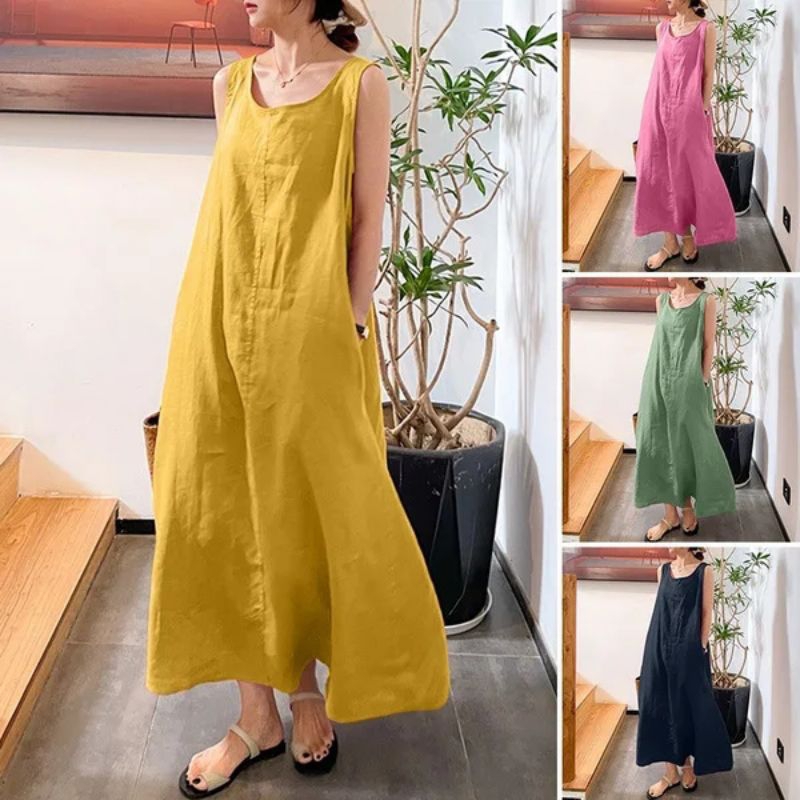 iner dress kutung panjang bahan LINEN wanita terbaru iner cantik basic baju pantai daleman baju musl