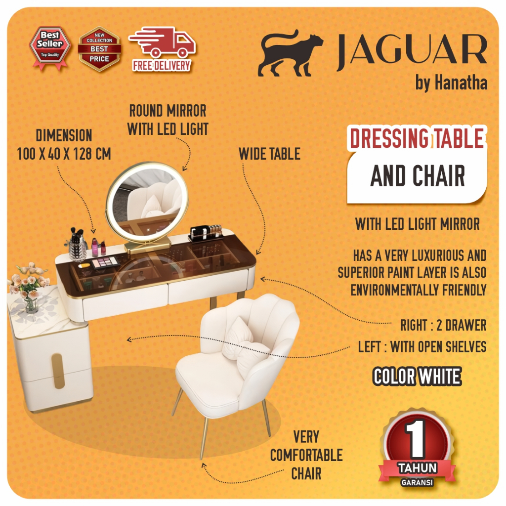 Meja Rias + Kursi Pita Meja rias kaca lampu LED Meja Rias Aesthetic Meja Rias Minimalis Meja Rias Pu