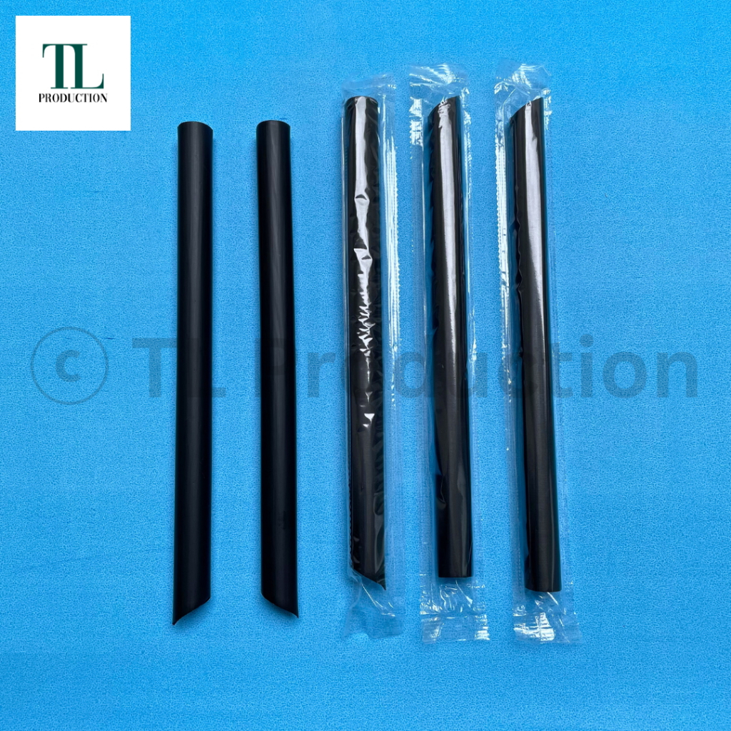 100pcs Sedotan Bubble Boba STERIL Bungkus Plastik 12mm 21cm HITAM - Sedotan Bening Steril - Sedotan 