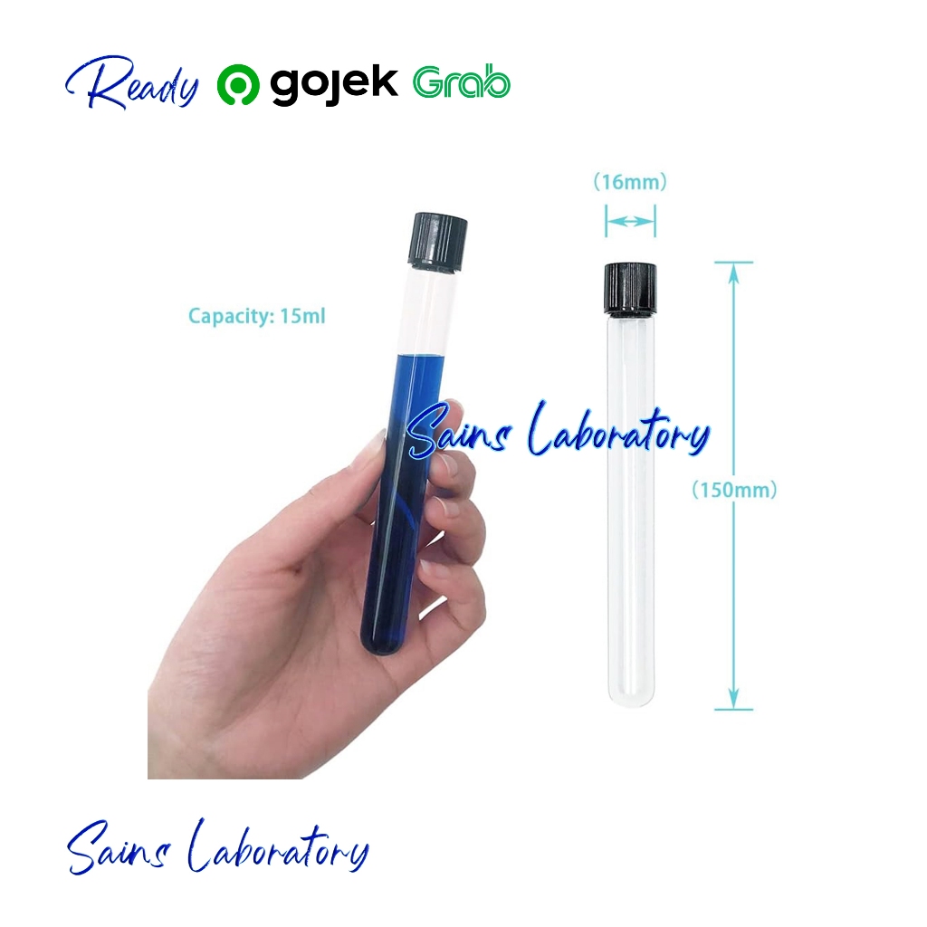 Tabung Reaksi Kaca Tutup Ulir 16 x 150 mm Test Tube With Screw Cap Hach Culture tube Round Bottom Gl