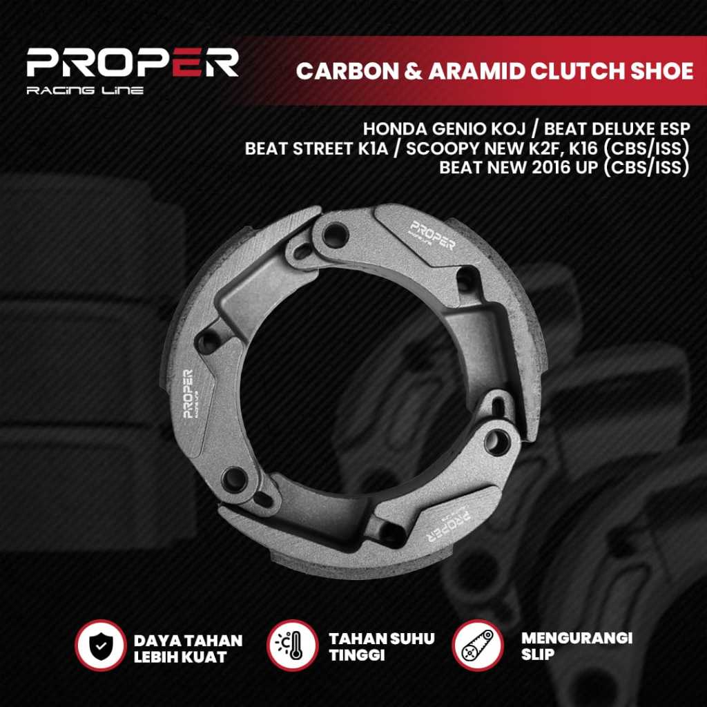 Kampas Ganda Proper Carbon Aramid K16 Beat Deluxe, Genio CBS, Scoopy Prestige, Beat Street 2021, Bea